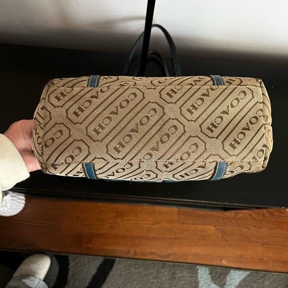 Coach Blue & Tan Signature Tag Blue Shoulder Tote - Picture 8 of 13